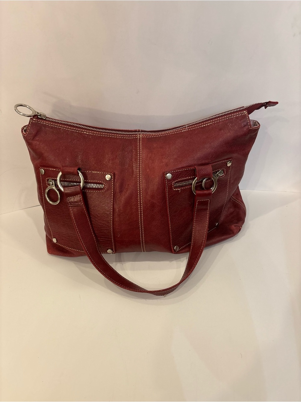 Claudia Firenze Red Leather Shoulder Tote